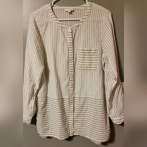 J. Jill Striped Sage Button-Down Shirt
